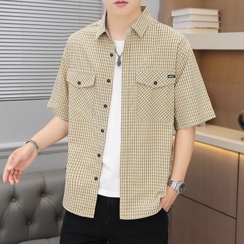 潮牌宽松休闲格子大码衬衣300斤