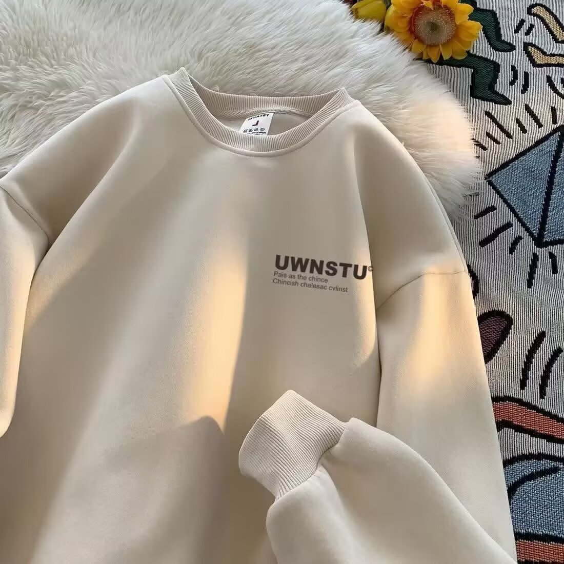 无帽圆领卫衣男秋季新款重磅长袖T恤男款字母内搭早秋上衣打底衫