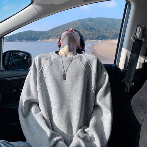 美式重磅boxy圆领卫衣男款春秋季