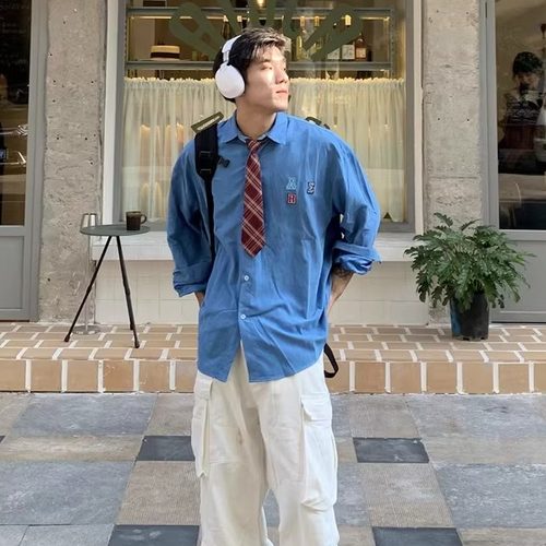 复古长袖衬衫男春秋冬新款男外套