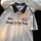 半拉链设计感小众翻领情侣上衣 t恤男夏季 美式 复古polo领条纹短袖