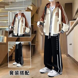 韩版连帽卫衣套装男秋冬新款运动服青少年学生潮流帅气外套特大码