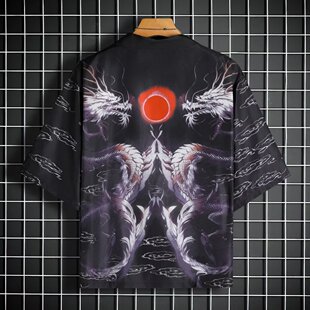 仙鹤道袍男夏季新款浮世绘龙袍和服七分袖日系披风开衫外套防晒衣