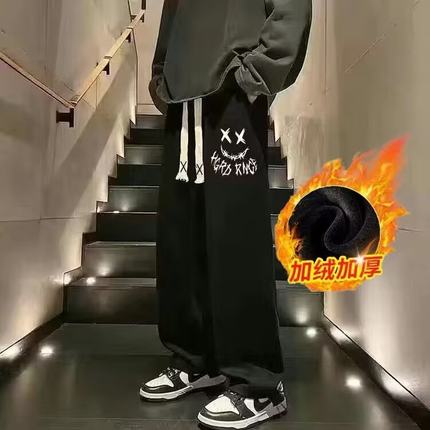 300斤裤子男大码宽松直筒长裤美式运动加绒休闲裤秋冬季束脚裤潮