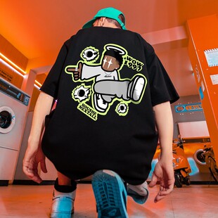 oversize美式重磅潮牌胖子男装大码国潮嘻哈宽松纯棉短袖T恤半袖