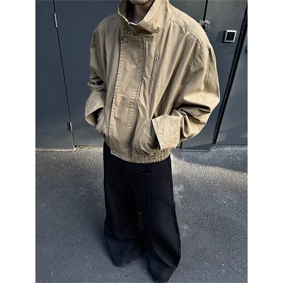 巴恩风卡其色短宽飞行夹克男春秋