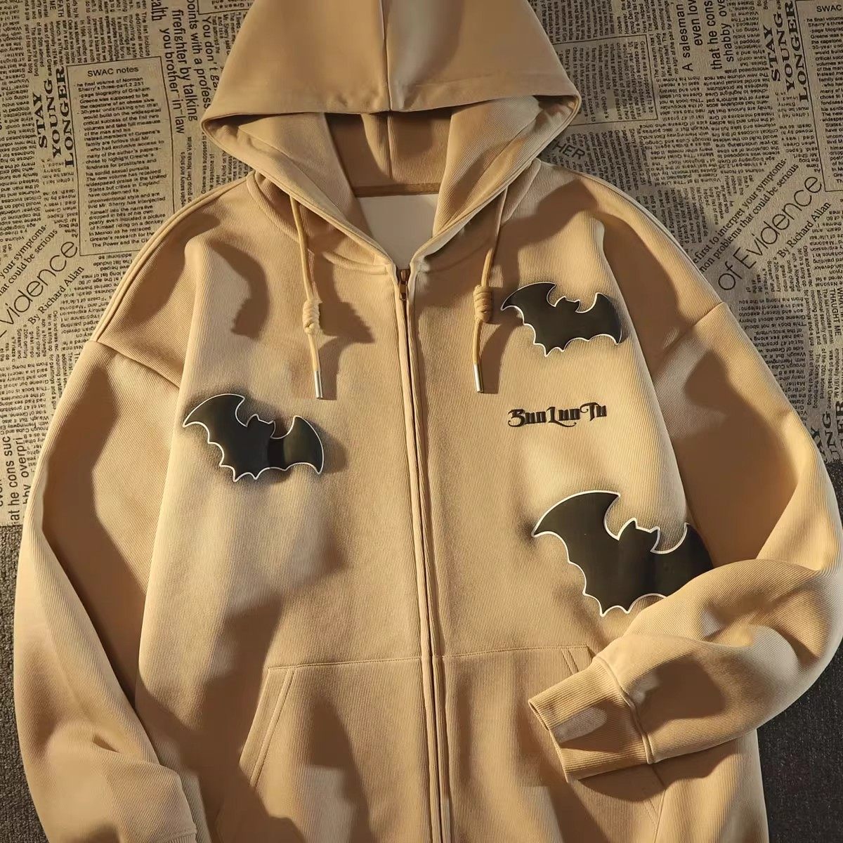 特大码300斤欧美高街开衫卫衣男秋冬季ins潮牌宽松加绒加厚外套