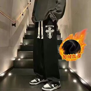 300斤运动直筒阔腿裤休闲卫裤加肥加大码男裤秋冬季加绒长裤8XL
