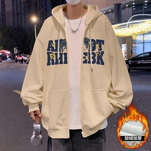 特大码 卫衣带绒外套男冬 超大号加肥加大号肥佬胖哥300斤连帽开衫