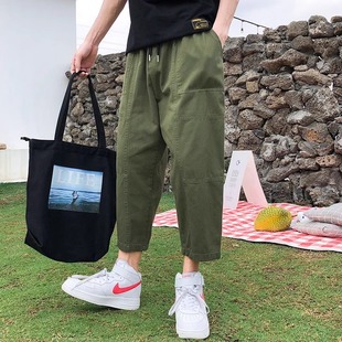 男休闲裤 薄款 九分哈伦裤 直筒宽松夏季 小个子女阔腿情侣 工装 八分裤