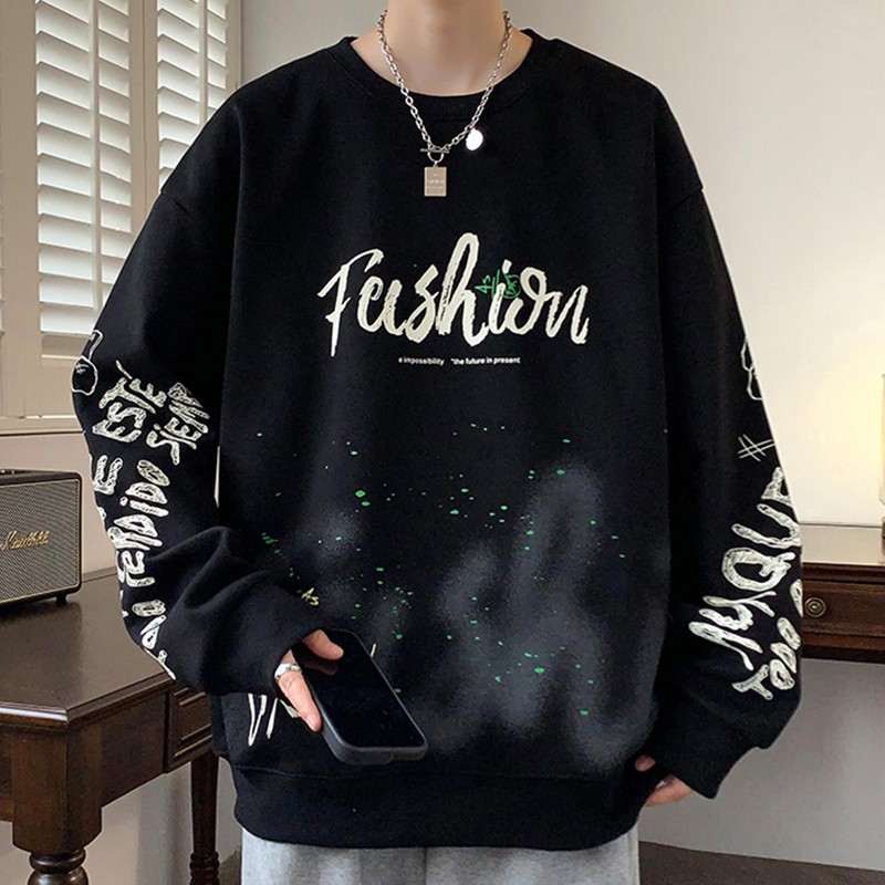 卫衣男生秋冬季印花大码加绒长袖