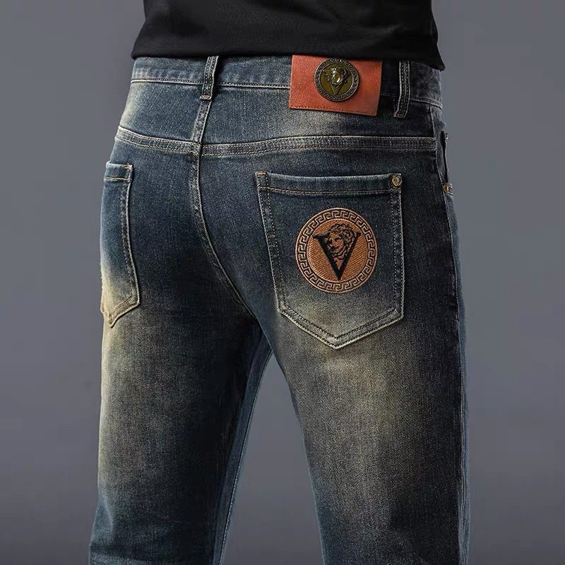 意大利高端复古蓝牛仔裤男士秋冬2025新款修身弹力小直筒休闲裤子