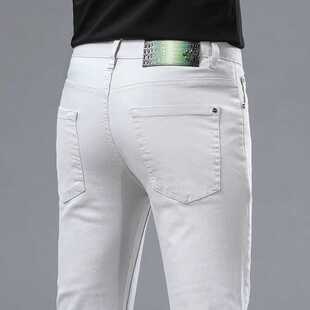 高端天丝牛仔裤男士夏季薄款修身小直筒灰色弹力小脚宽松休闲长裤