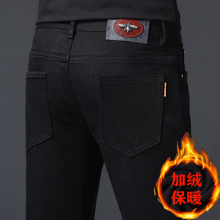 意大利冬季新款高端小直筒牛仔裤男加绒加厚保暖宽松韩版休闲裤子