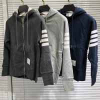 Tb hoodie áo len cổ điển trùm đầu áo len dây kéo cardigan bốn thanh nhuộm sợi thể thao nam nữ bình thường - Thể thao lông cừu / jumper áo hoodie đôi