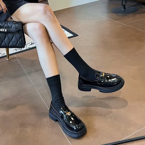 小金币复古风厚底增高牛皮乐福鞋