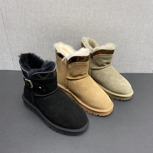 厂家断码处理2024冬新款真皮女鞋圆头平底休闲保暖防滑羊毛雪地靴