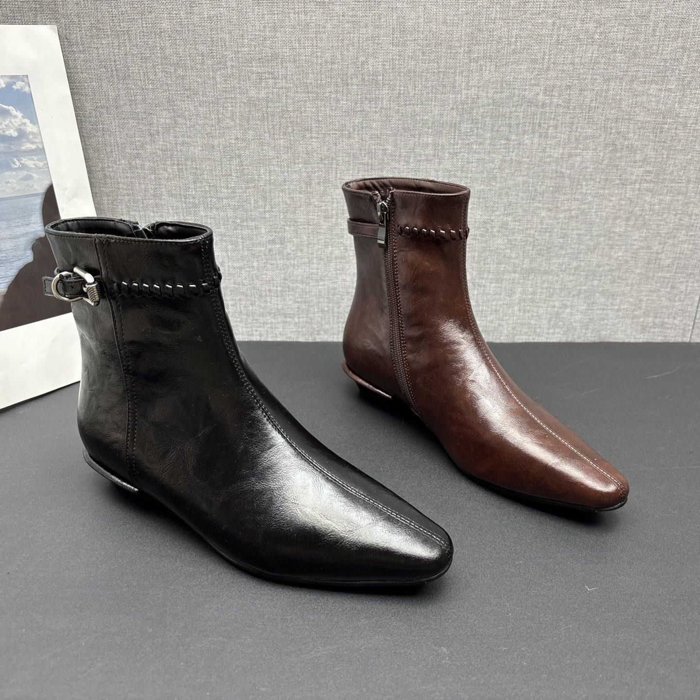 厂家断码2025冬新款真皮女鞋时尚方头低跟法式复古个性牛皮女短靴,女鞋,时装靴,淘宝优惠券,粉丝福利购,淘宝优惠卷