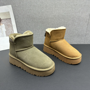 工厂断码清仓2025冬新款真皮女鞋厚底增高时尚百搭羊毛牛皮雪地靴