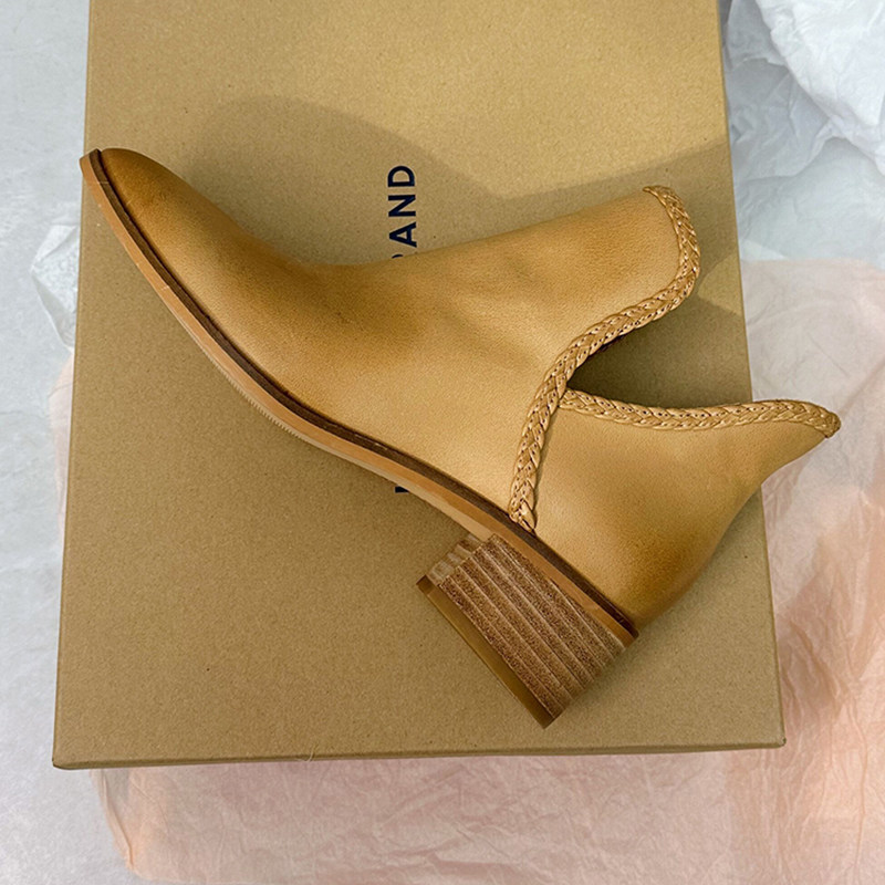 LITERARY STYLE FOREIGN TRADE ORIGINAL SINGLE COWHIDE POINTED TOE CHELSEA BOOTS TEMPERAMENT LEATHER SPRING AND AUTUMN PLUS-SIZE SHORT NUDE BOOTS