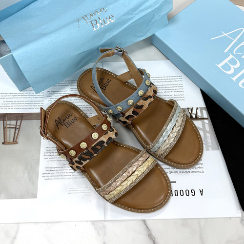 复古一字带沙滩罗马凉鞋