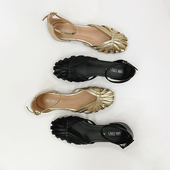 风 外贸手工编织包头罗马凉鞋 金色镂空大码 夏日休闲法式 猪笼鞋 女