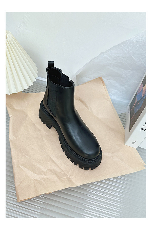 GW800+MADDEN G*RL ORIGINAL SINGLE BRITISH STYLE ROUND TOE PLATFORM CHELSEA BOOTS PLUS SIZE CIGARETTE TUBE BOOTIES WOMEN