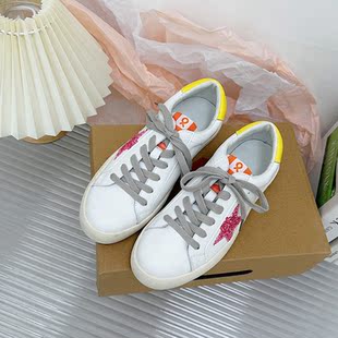 韩版圆头星星小脏鞋脏脏鞋小众板鞋做旧小白鞋女款绿尾运动鞋潮
