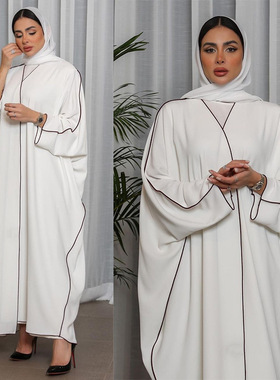 中东阿拉伯迪拜长袍白色拼接大码女装东南亚印尼旅游长袍 dress