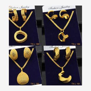 24K gold-plated two-piece copper jewelry set necklace earrin