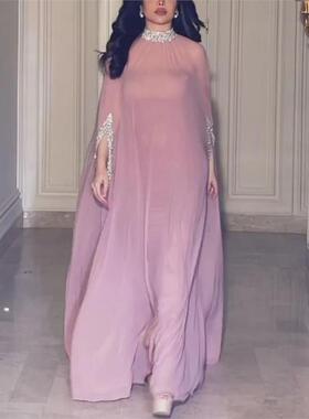 欧美气质性感披风珠片宴会晚礼服两件套Sexy Party Evening Dress