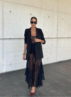 Lace sexy sling dress 欧美性感蕾丝透视度假风黑色吊带连衣裙女