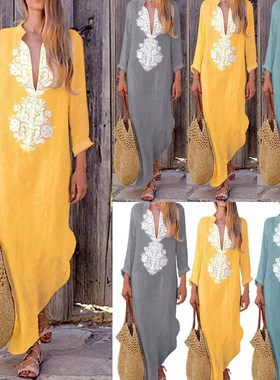 Summer V-neck Women Dress Loose Ladies Party Beach Sundress7