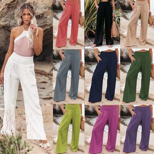legged cotton linen 2022 women wide slacks fashion casual