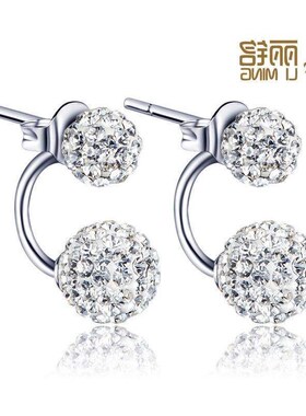 S925 sterling silver Shambala earrings jewelry双球耳钉