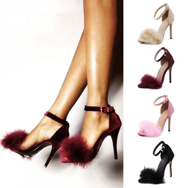 Feather lady sandals won shoes毛毛细高跟鞋夜店外贸大码定做款