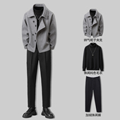 毛呢外套男秋冬季 一套搭配帅气 2025新款 潮牌休闲百搭呢子夹克男装