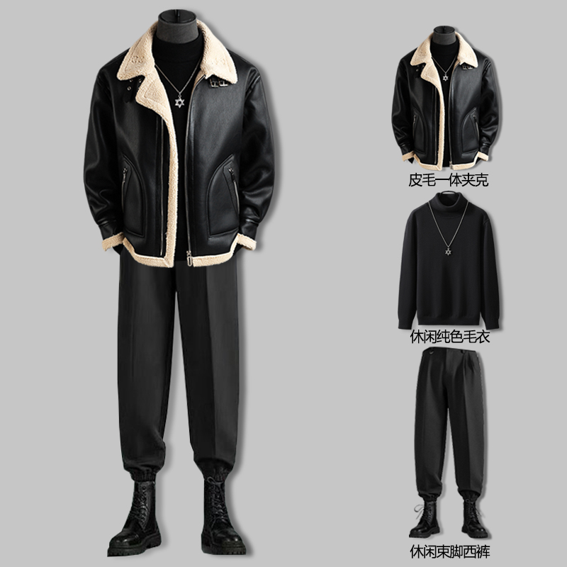 男士冬季加厚棉衣男皮毛一体