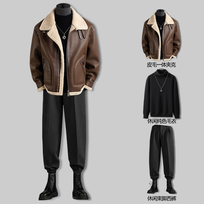 男士冬季新款棉衣男皮毛一体