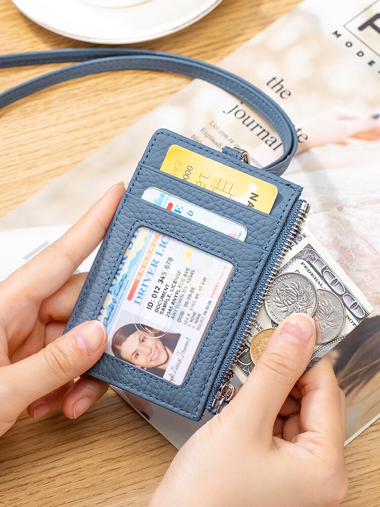Leather lanyard card holder, ultra-thin easy-to-pull buckle work