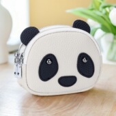 可爱熊猫零钱包头层牛皮双层拉链收纳小包钥匙硬币包女士迷你真皮
