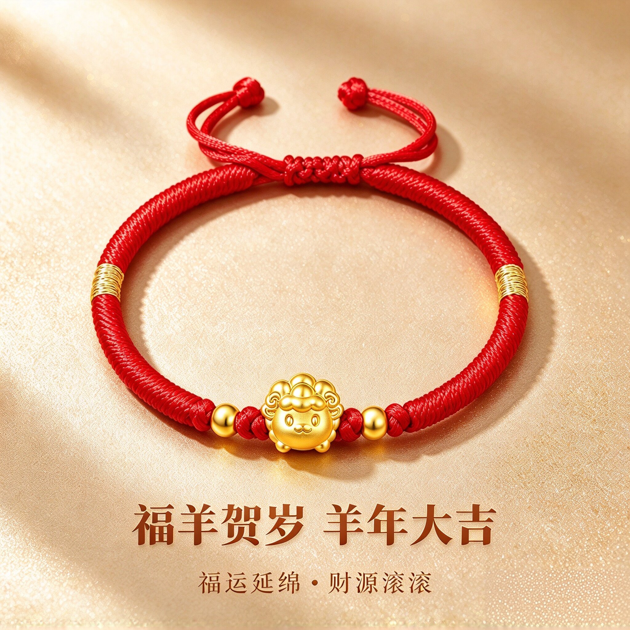 足金999生肖卷卷羊手串转运珠