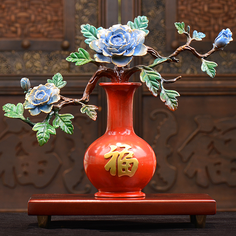 适用富贵吉祥花瓶摆件纯铜工艺中式家居装饰客厅办公室电视柜乔迁