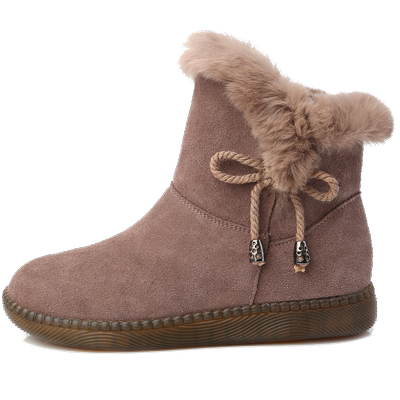 磨砂真皮兔毛雪地靴保暖棉鞋
