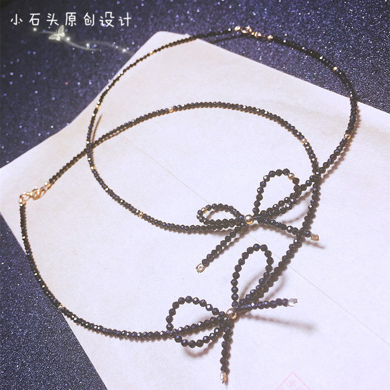 [Small stone custom] 14K NOTE gold bow natural black Spinel Super Flash Necklace A collar for a horse Chokerin the Accessories/Fashion Jewelry, Necklace  category - from Buy2taobao.com to provide professional Taobao agent buy service