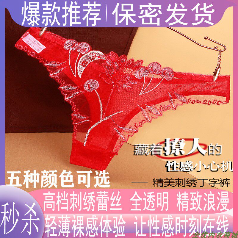 性感透明刺绣轻薄丁字裤透气情趣