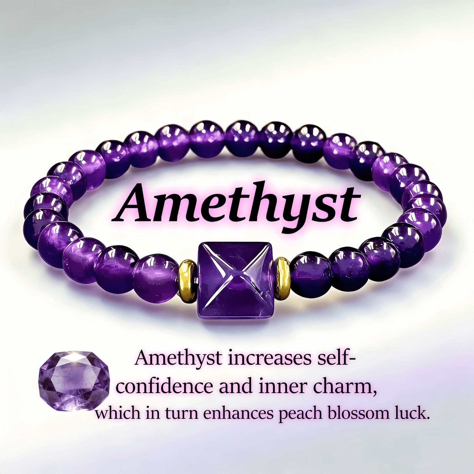 temu希音TK跨境爆款手链Amethyst紫水晶能量提升自信增强魅力桃花