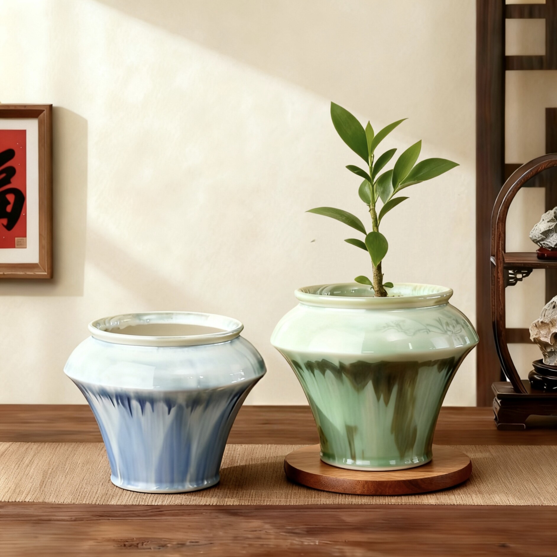 中式陶瓷花盆八角形绿植盆栽家居装饰简约花器绣球花专用桌面装饰