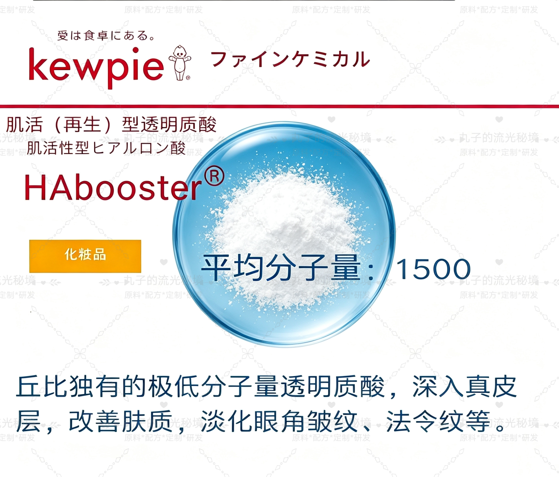 日本丘比 肌活再生透明质酸护肤原料 超微分子渗透促胶原紧致淡纹