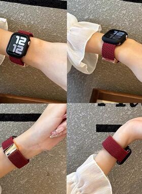 新年红色适用iwatchs10s9s8尼龙编织S67塑胶磁吸苹果表带小众柔软